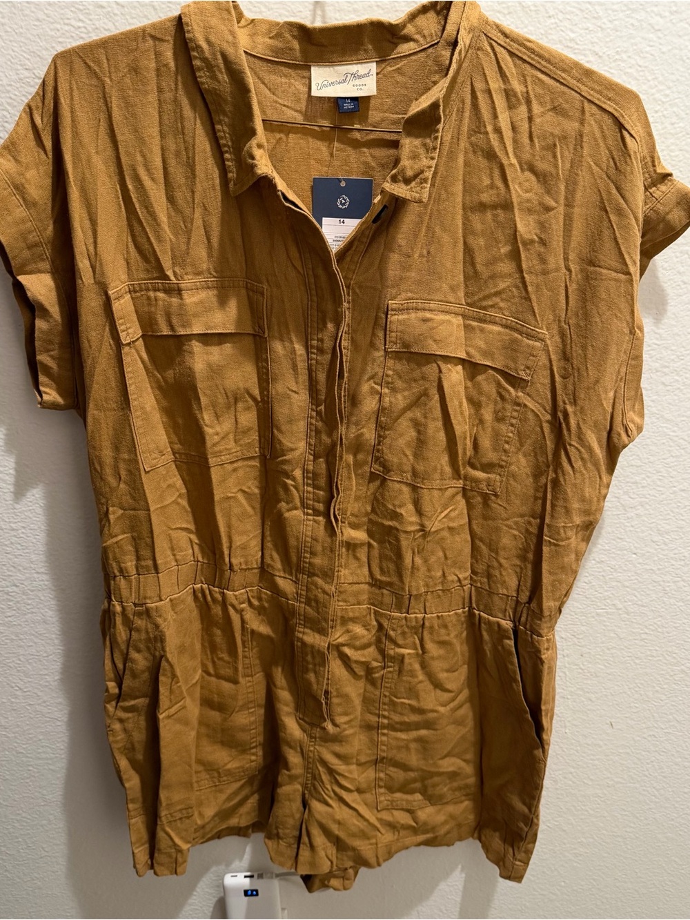 Universal Thread Mustard Short Sleeve Utility Jumpsuit